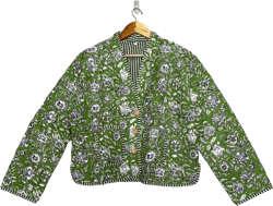 Green Floral Cotton Quilt Jacket Printed Reversible Jacket For Women Bomber Coat Fashion Wear Jacket Handmade Cotton Coat Christmas Gift