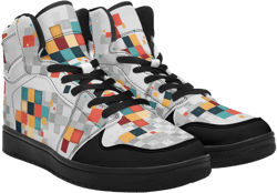 Colorful Geometric High-Top Sneakers – Stylish and Modern Shoes with a Unique Square Pattern!