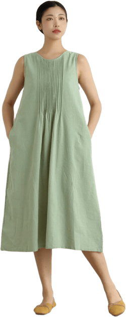 Summer Cotton Dress Casual Loose Tunics Sundress Sleeveless Shirt Robes Midi Dresses Customized Dress Plus Size Clothes Linen