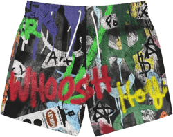 Street Graffiti Spray Swim Trunks, Men&#39;s Beach Board Shorts, Summer Pool Party Wear, Urban Graffiti Print Swimsuit, Hip Hop Style Swimwear