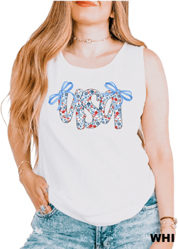 Floral Coquette Bow USA Tank Top, Comfort Colors Tank Top, Independence Day Tank Top, Floral USA 4th of July Tee, Patriotic Tank Top 153002
