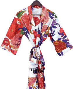 Handmade Print Kimono Robe, Lightweight Cotton Kimono, Boho Beach Cover Up Kimono, Cotton Loungewear, Anniversary Gift, Kimono Cardigan