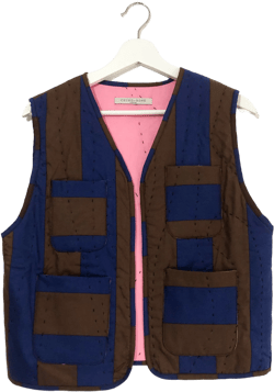 Handmade - Hand quilted vest, hand patched striped cotton gilet, Blue/Brown and Beige/Brown Hand Patched and quilted Gilet, padded gilet