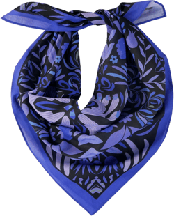 Sapphire Blue Cotton Voile Bandana Originally Designed Boho Flower Wrap Unique Botanical Woman Scarf