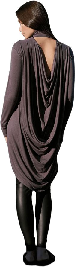 Sheer Asymmetric Tunic, Long Sleeve Tunic Top, Cutout Long Top, Turtleneck Tunic, Draped High Low Tunic, Halle Tunic, Marcella - MB2027