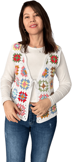 Crochet Granny Square White Vest,Vintage Style Women&#39;s Vest,Crochet Vest for Women,Boho Patchwork Vest,Gift for Her,90&#39;s Vest,Mothers day