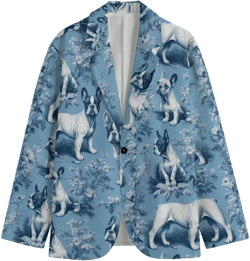 French Bulldog Toile de Jouy Dog Mens Cotton Blazer Victorian Sports Coat Baroque Blue Rococo Jacket Retro Country Club Golf Gift Preppy