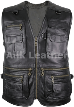 Men&#39;s Hunting Fishing Work Utility Vest Military Waistcoat Safari Travel Vest Workwear Leather Biker Motorcycle Leather Waistcoat For Men&#39;s