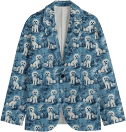 Maltese Toile de Jouy Dog Mens Cotton Blazer Victorian Sports Coat Baroque French Blue Rococo Jacket Summer Country Club Golf Gift Floral