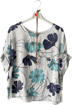 Floral Tunics tops for women With Necklace ,Caual Summer Top ,Round Neck Rolled Sleeves  Loose Fit Cotton Blouse, womens clothing UK 10-18