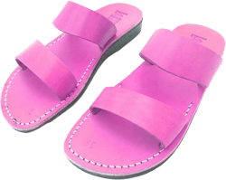 Pink Leather Flats Sandals for Women, Ladies&#39; Comfortable Classic Summer Greek Style Slide Sandals, PARIS