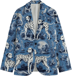 Dalmatian Toile de Jouy Dog Mens Cotton Blazer Victorian Sports Coat Baroque French Blue Rococo Jacket Bandana Country Club Golf Gift Retro