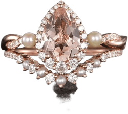 1.6CT Pear Shaped Morganite Engagement Ring Set Rose Gold Women Halo Morganite Bridal Set Pearl Twist Infinity Diamond Wedding Ring Set Gift