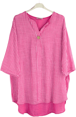 Oversized Cotton Striped Tunic Breathable Summer Tunic with Button Linen Blend Summer Striped Italian Lagenlook Women&#39;s Top Lightweight.