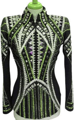 Black Base, Green and Pink Western Show Jacket for women for Horse Ridding Handmade streched fabric horsemanship Horsemanship