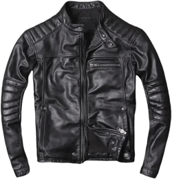 Men&#39;s Cafe Racer Style Leather Jacket with Embellishments at Shoulders and Arms YKK Zips Genuine Sheep Hide Nappa Leather Black ColorTN2BK