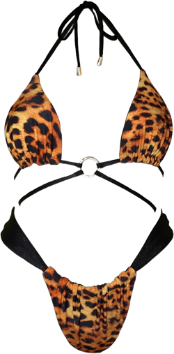 Handmade Reversible Leopard/Black Bikini Swimsuit Set WIth Gold Hardware
