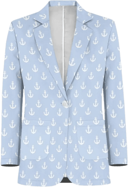 Nautical Suit Ship Anchor Blazer for Men or Women Novelty Gift Boat Ocean Lovers Sport Coat Him and Her Light Blue & White Captains Sailors