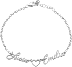 Personalized Name Bracelet, Silver Bracelets For Women, Two Name Bracelet with Heart, Kids Name Bracelet, Christmas Gift