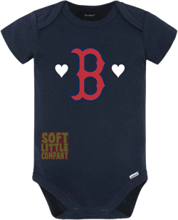 Boston Red Sox Baby Onesie – MLB Baby Bodysuit with Hearts – Cute Baseball Baby Outfit