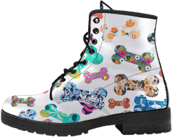Combat Boots Women&#39;s Dog Bone Leather Boots, Animal Lover Gifts for Girlfriend Casual Cute Shoes