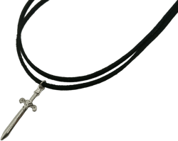 Double black choker with sword pendant, layered choker necklace with silver sword charm - alternative, goth style