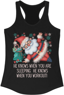Funny Christmas Santa Knows When You Workout Tank Top for Women, Christmas Workout Tank Top,  Racerback Fitness Gym Tank, Gift for Fitness