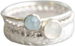 Aquamarine and Moonstone Ring Set // Set of 3 Sterling Silver Gemstones Rings //Birthstone Stacking Rings // Gemstone Ring Set