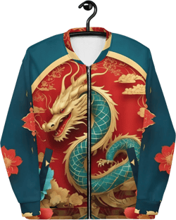 Dragon Jacket Coat Women&#39;s Bomber Jackets Mystical Design Coats with Flowers Teal Red Lightweight Winter Clothing Zip Up with pockets