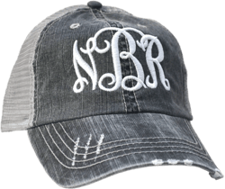 Monogram Hat Personalized distressed Women's Trucker Cap Black Gray Mesh Cap initials embroidered cap monogram gift