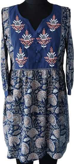 MAINA Pure Cotton Printed and Hand Embroidered Tunic: Made to Order
