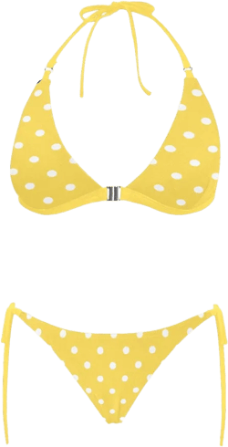 Yellow Polka Dots High Waisted Bikini Set, Women Front Buckle Bottom Bathing Suit Triangle Padded Top Halter Plus Size Swimsuit Swimwear