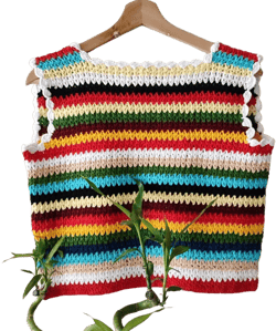 Crochet Colorful Vest,Crochet Rainbow Ziggy Sweater Vest, Handmade Multicolored Sweater Vest,Colorful Rainbow Stripes Pastel Stripes Vest