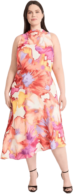 Plus Size Printed Asymmetric-Hem Midi Dress