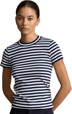 Women's Striped Ribbed Cotton Crewneck Tee