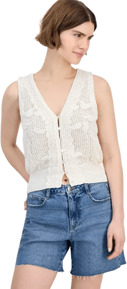 Women's Lace-Trim Button-Front Sweater Vest