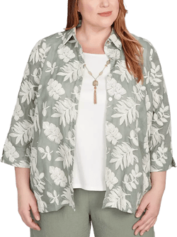 Plus Size Copper Canyon Soutache Leaf Two in One Top with Necklace