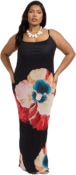 FASHION-SZN Curve Women's Floral Print Mesh Maxi Dress