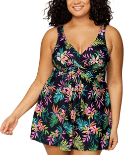 Plus Size Magnolia Twist-Front Underwire Swim Dress, Exclusively at Macys
