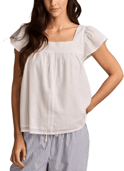 Women's Cotton Smocked Square-Neck Peasant Top