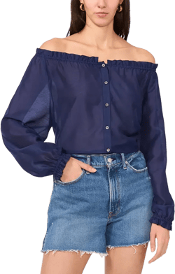 Vince Camuto Women's Solid-Color Off-the-Shoulder Button Blouse