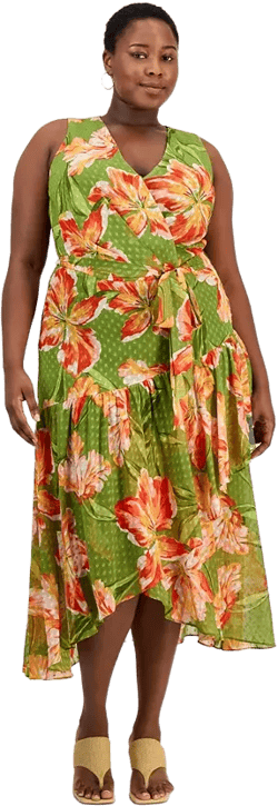 Plus Size Floral Chiffon High-Low Dress