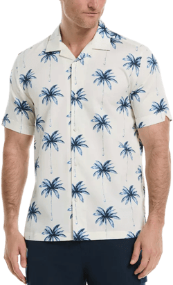 Men's Palm Tree Print Short-Sleeve Button-Down Shirt