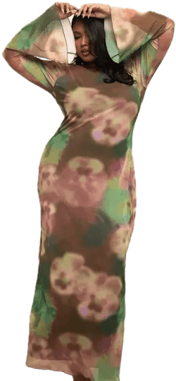 FASHION-SZN Curve Women's Floral Print Mesh Maxi Dress