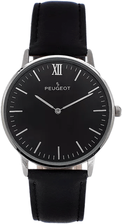 Men's 40mm Black Dial Silver Super Slim Case Leather Strap Watch