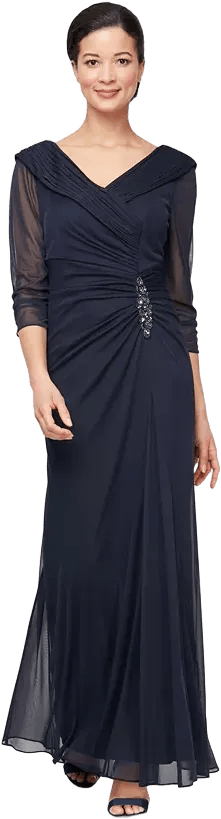 Women's 3/4-Sleeve V-Neck Gown