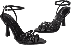 Chic Triple Buckle Patent Heeled Sandals