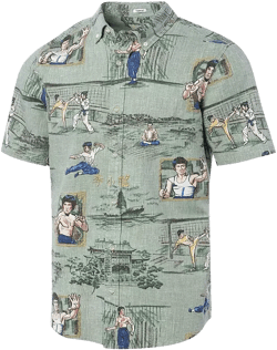 Men's Bruce Lee Green Hollywood Icons Little Dragon Tailored Button-Down Shirt