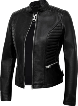 Leather Jackets For Women - Quilted Cafe Racer Style Real Lambskin Womens Leather Jacket N185 - Black Leather Jacket Women Medium