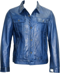 Men's Genuine Lambskin Leather Trucker Jacket Blue Biker Denim Style Jean Button Shirt 4X-Large Blue
